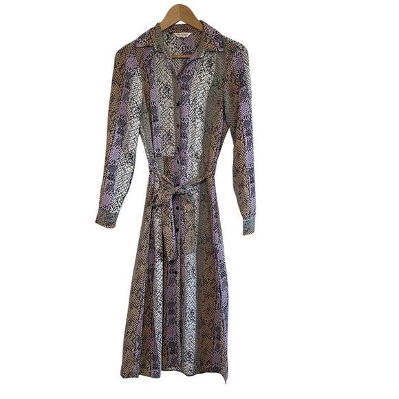 Miss Selfridge Snake Print Midi Dress In‎ Lilac Size 4 Preppy Feminine Flowy - Picture 4 of 16